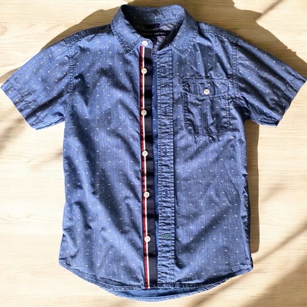 Tommy Hilfiger | Boys Chambray Button Up Short Sleeve Shirt | Size 8/10